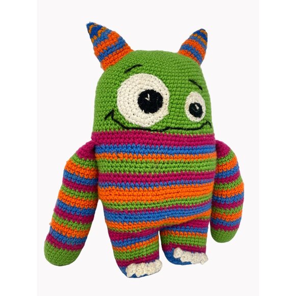 Hand knitted 17" plush alien Pride Rainbow body with horns - Picture 3 of 12